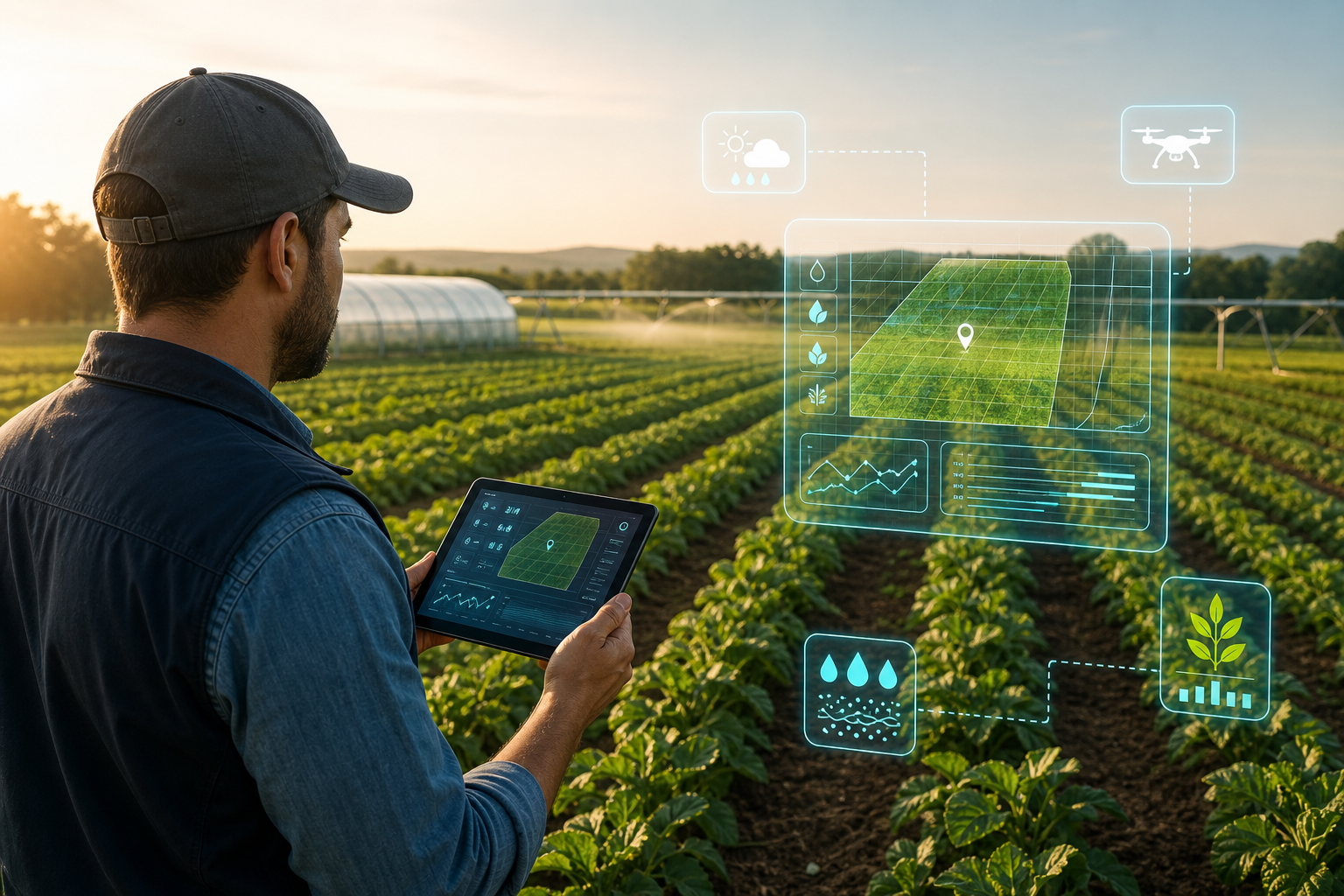 Farmer using Agritrack technology to monitor crops and field data